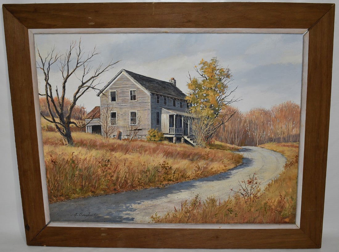 O/B LANDSCAPE W/FARM HOUSE SIGNED C. DOUGHERTY (1 of 8)