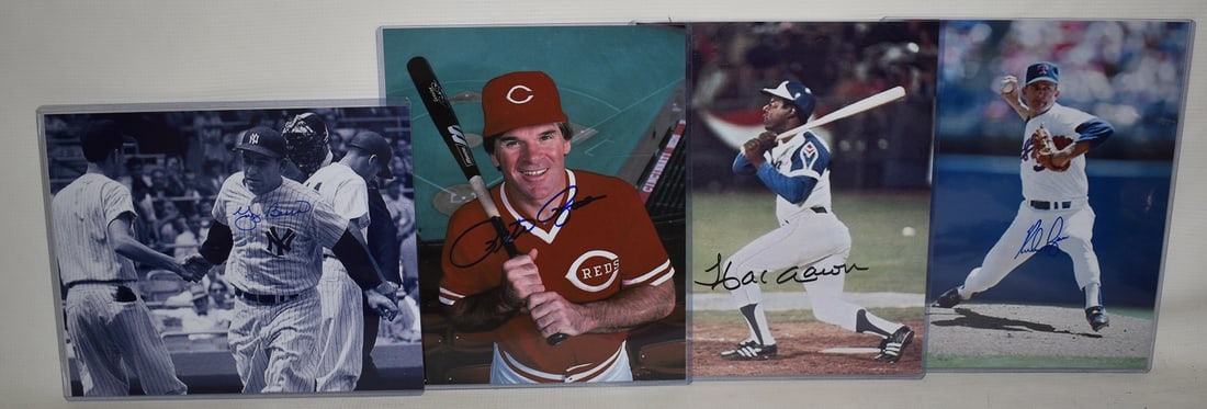 4 AUTOGRAPHED PHOTOS Y. BERRA/P. ROSE/H. AARON/N. RYAN (1 of 16)