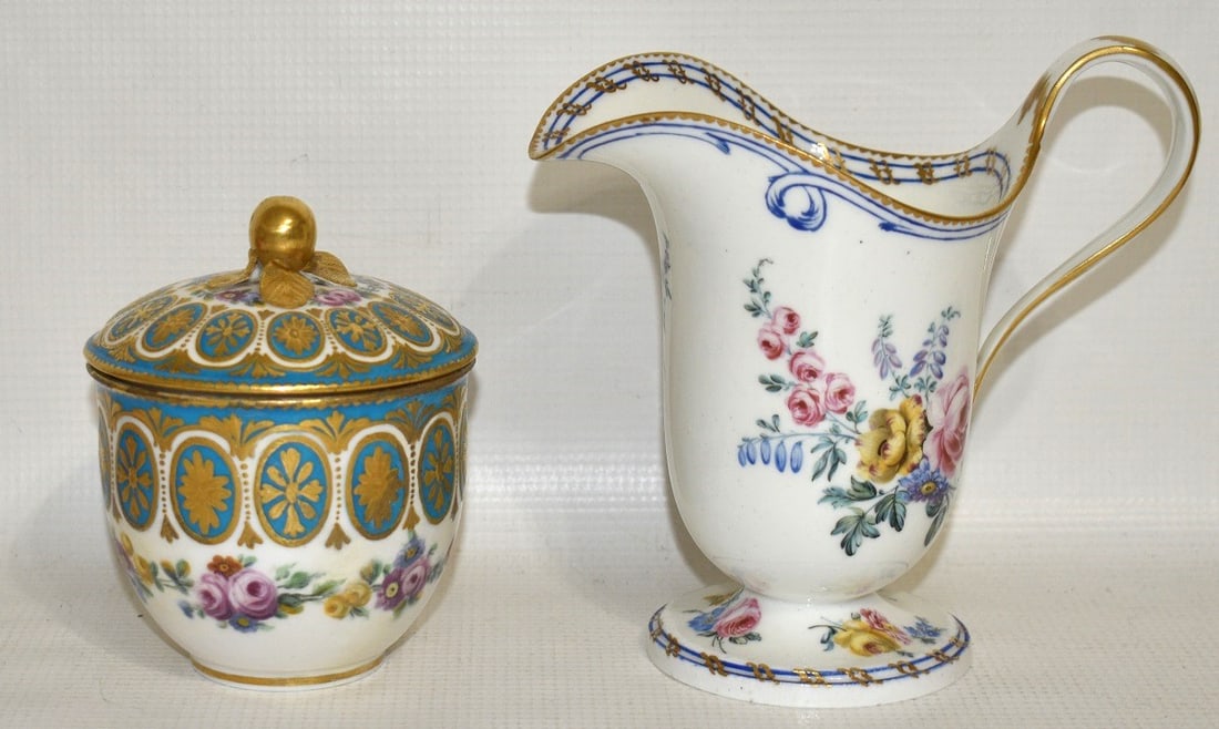 LOT (2) SEVRES H/P PORCELAIN CREAMER/COVERED CUP (1 of 18)