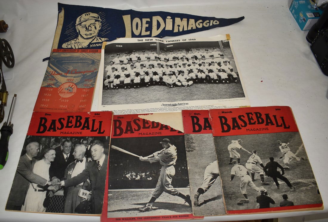 LOT INCL. 1939/1949 YANKEE PHOTO, DIMAGGIO PENNANT (1 of 8)