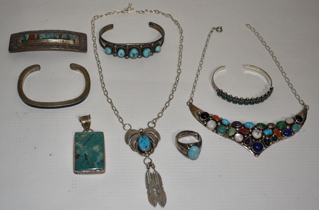 LOT ASST. SW AMERICAN INDIAN STONE MOUNTED STERLING (1 of 15)