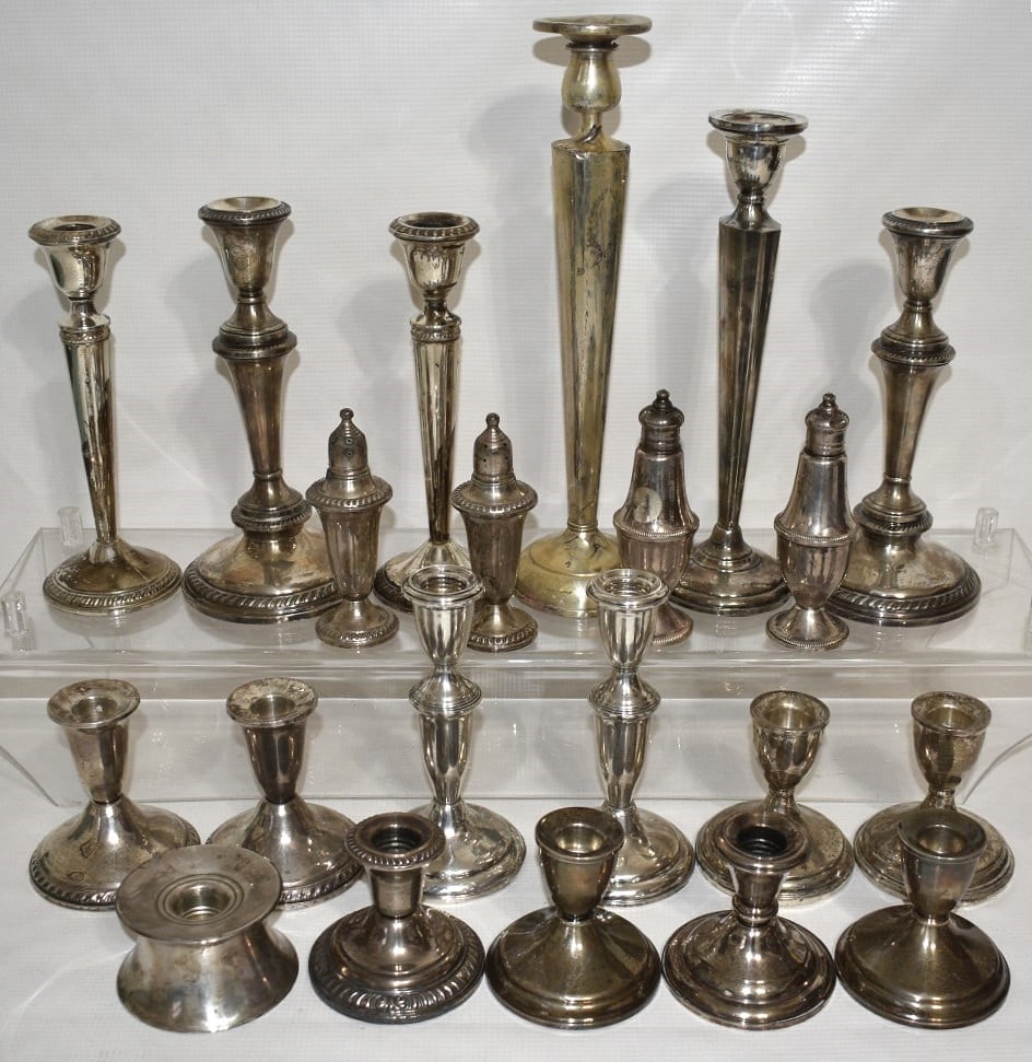 LG LOT ASST. STERLING WEIGHTED CANDLE STICKS/BOWLS (21) (1 of 20)