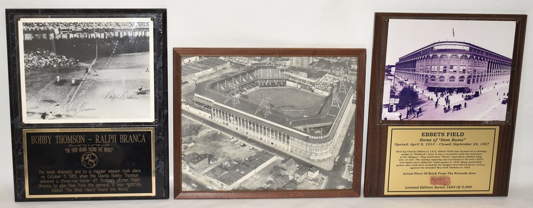 3 EBBETS FIELD MEMORABILIA INCL. AUTOGRAPHED PLAQUE (1 of 15)