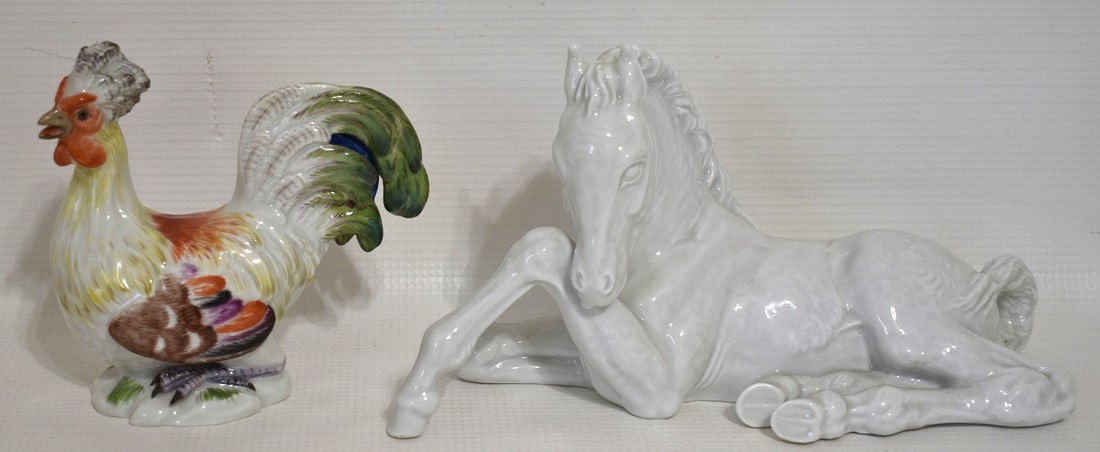 LOT (2) MEISSEN PORCELAIN FIGURINES, 19/20TH C.: LOT (2) MEISSEN PORCELAIN FIGURINES, 19/20TH C., H. 4 1/2" L. 9"