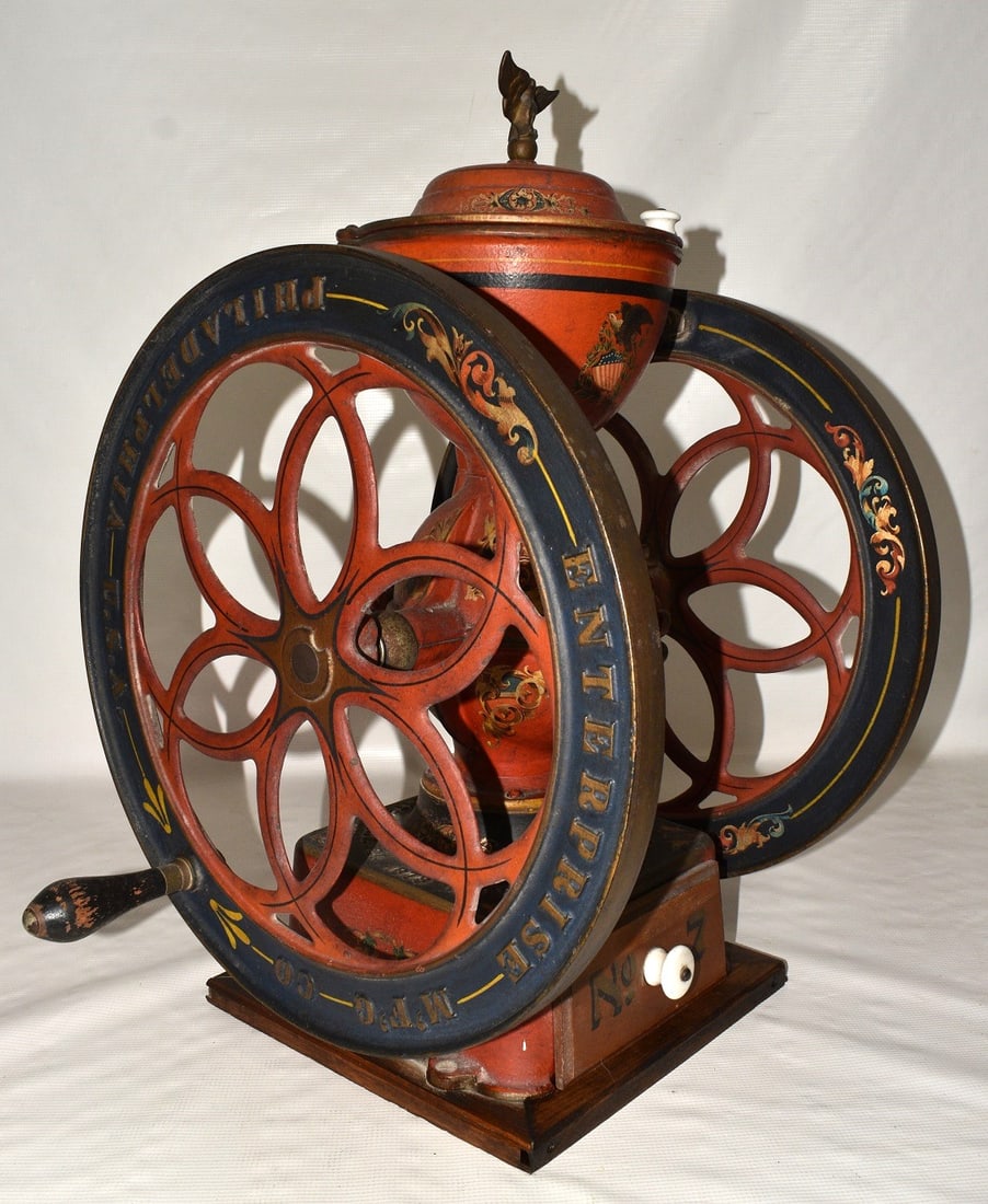 EXCEPTIONAL ENTERPRISE PAINTED CAST IRON #7 COFFEE MILL (1 of 12)