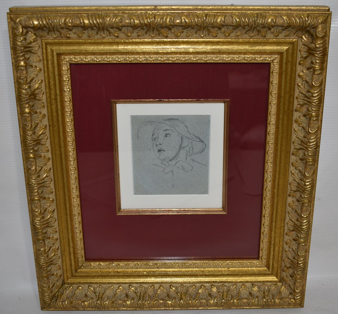 GRAPHITE/PAPER "HEAD OF A YOUNG GIRL" ATTRIB TO MORISOT (1 of 5)