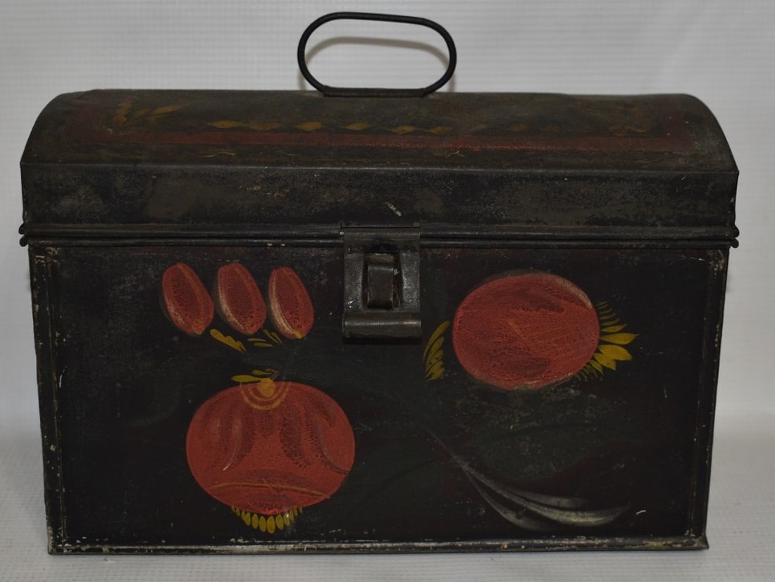 COUNTRY TOLEWARE DECORATED DOCUMENT BOX, 19TH C. (1 of 8)