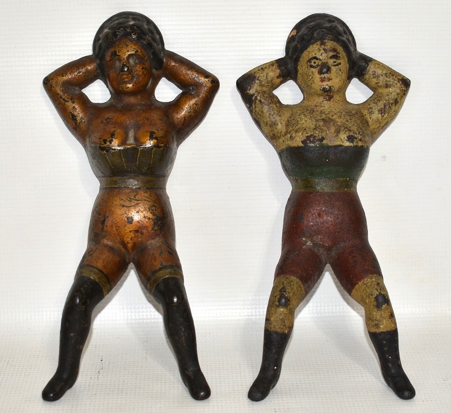 2 VICTORIAN PAINTED CAST IRON NAUGHTY NELLIE BOOT JACKS (1 of 11)