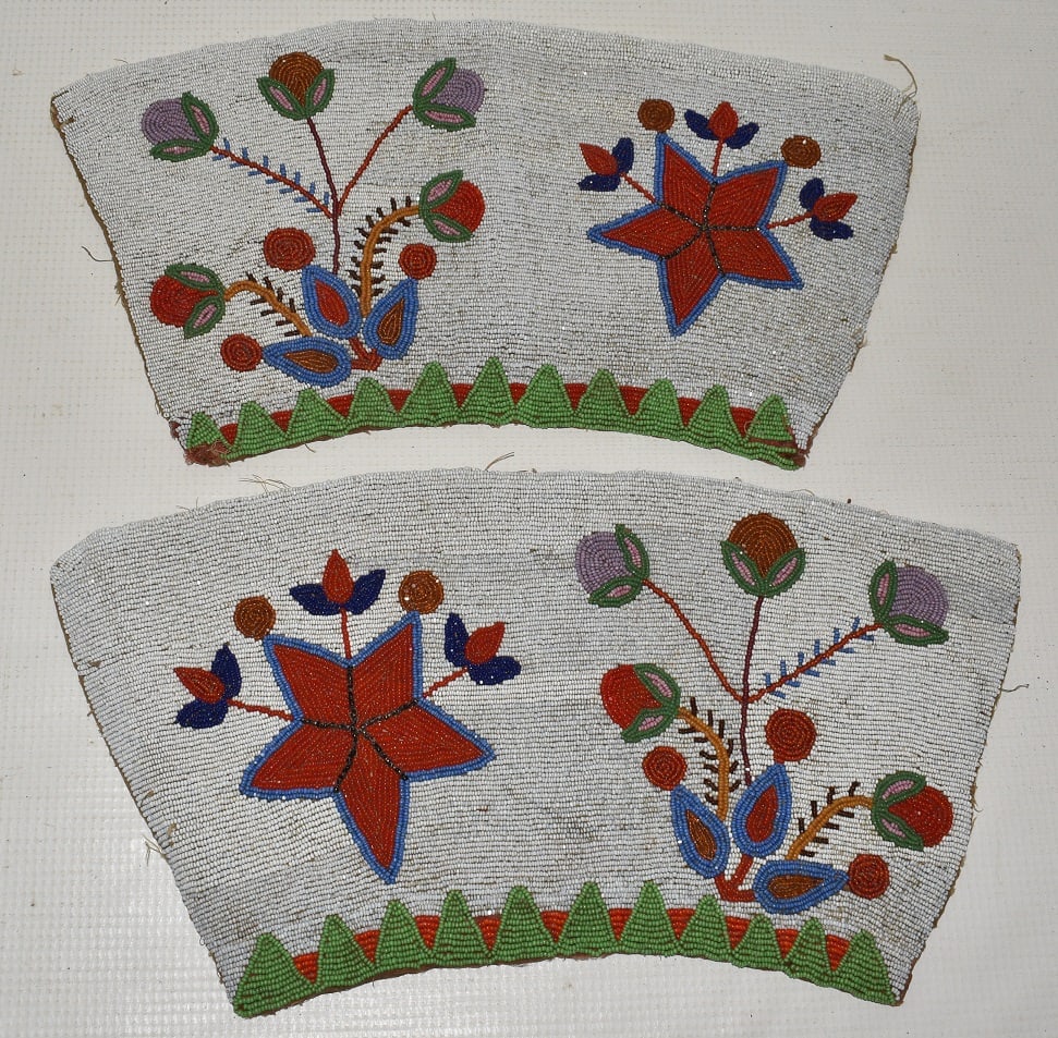 PAIR FINE AMERICAN INDIAN BEADED DEERSKIN WRIST CUFFS (1 of 6)