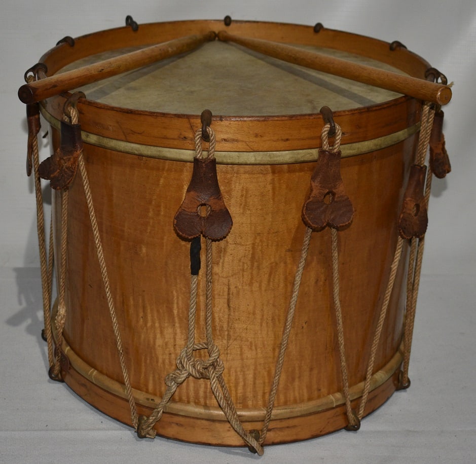NOKES-NICOLI FIGURED MAPLE SNARE DRUM, 19TH C. (1 of 7)