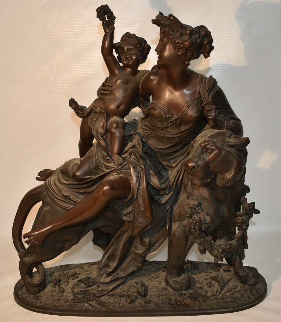 LARGE BRONZE GROUPING W/BENGAL TIGER SIGNED A. CARRIER (1 of 10)