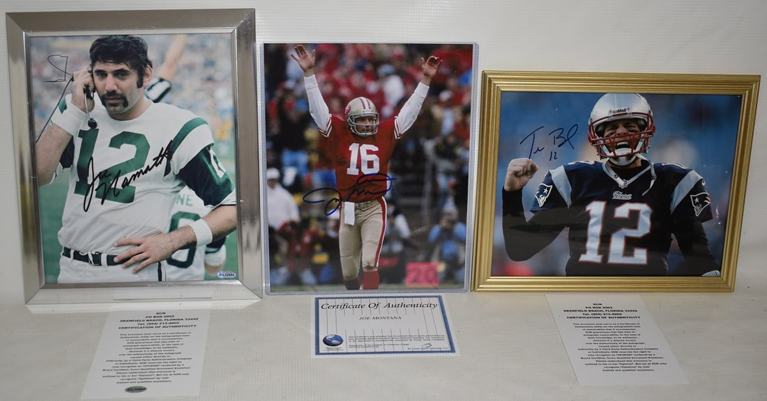 3 AUTOGRAPHED PHOTOS JOE MONTANA/JOE NAMATH/TOM BRADY (1 of 16)