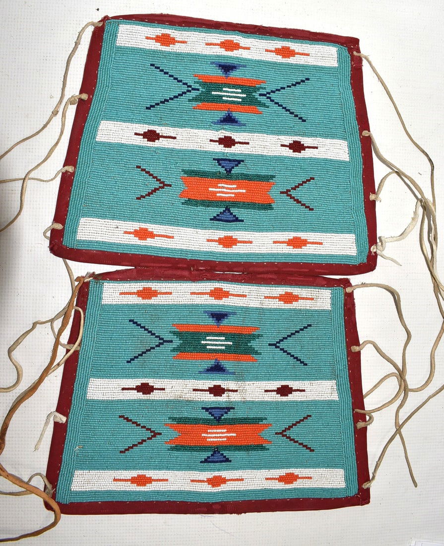 PAIR FINE AMERICAN INDIAN BEADED DEERSKIN WRIST CUFFS (1 of 12)