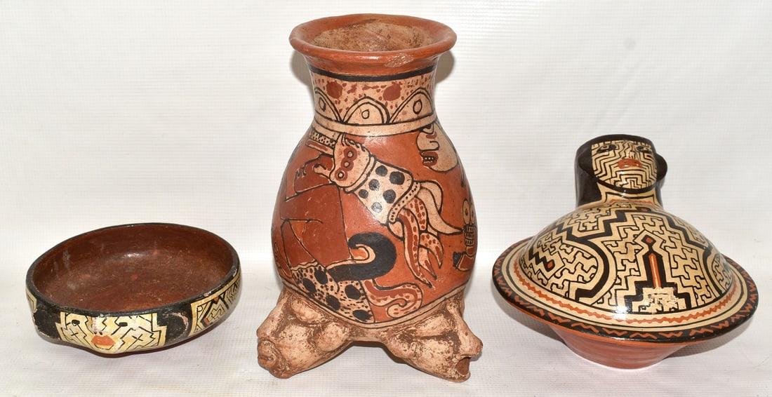LOT (3) PERUVIAN PAINTED RED CLAY VASES, 19/20TH C. (1 of 18)