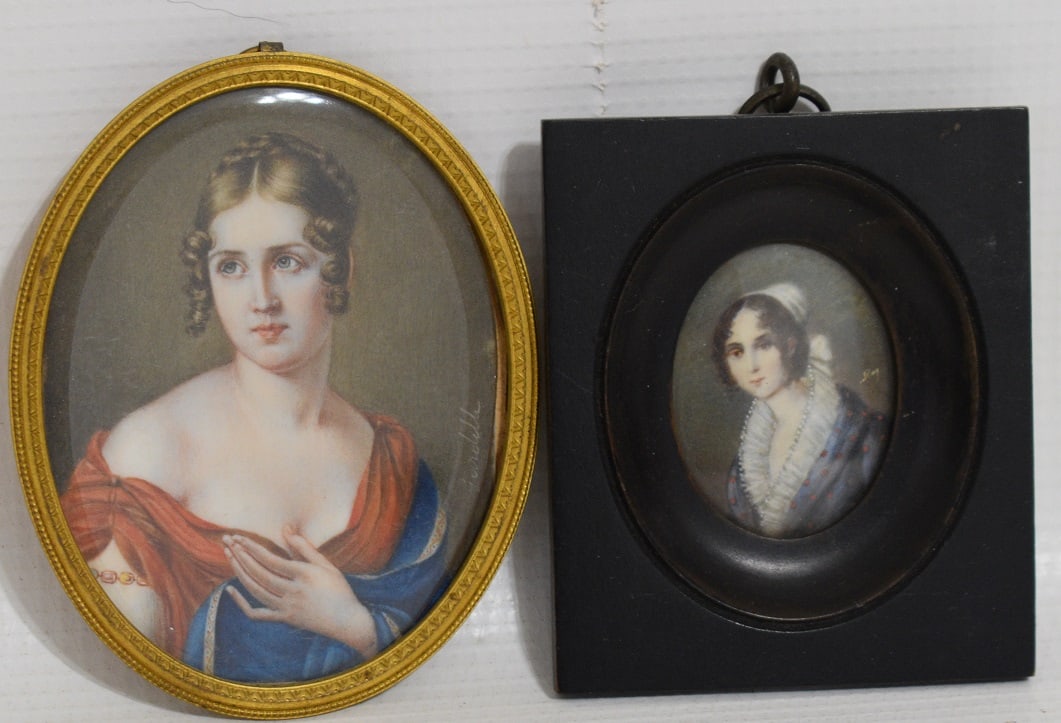 LOT (2) EARLY PORTRAIT MINIATURES SIGNED, 19TH C. (1 of 8)
