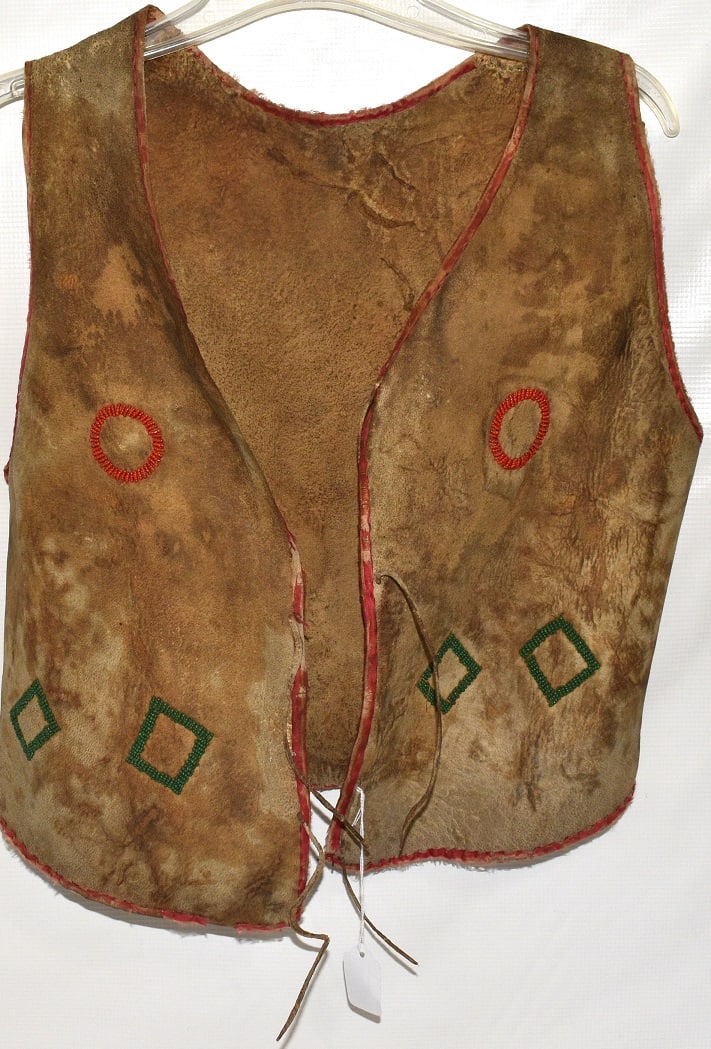 AMERICAN INDIAN BUFFALO HIDE BEADED VEST, 20TH C. (1 of 6)