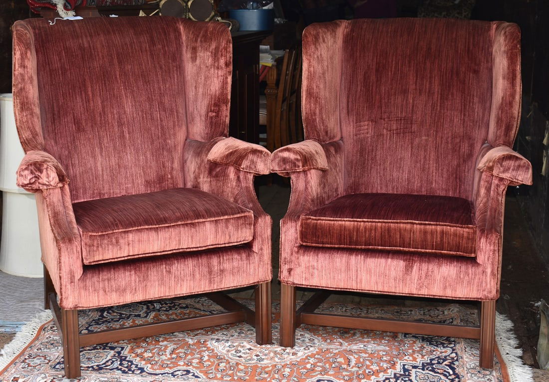 PR. CHIPPENDALE STYLE MAHOGANY FIRESIDE CHAIRS, C. 1960 (1 of 3)
