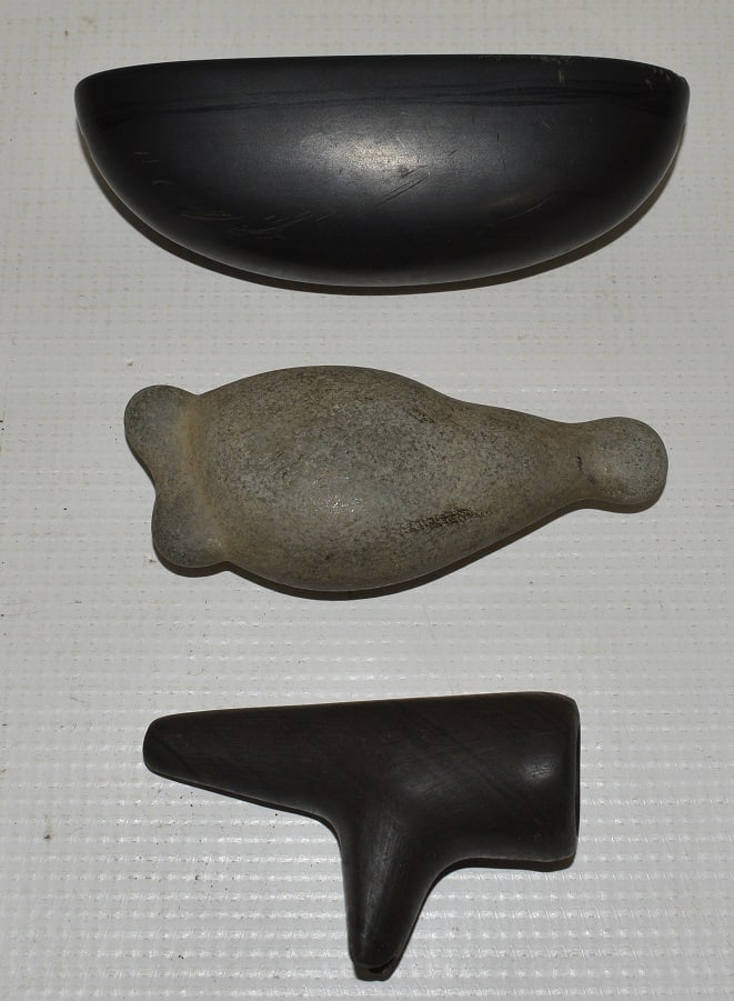 LOT (3) AMERICAN INDIAN CARVED STONE IMPLEMENTS (1 of 9)