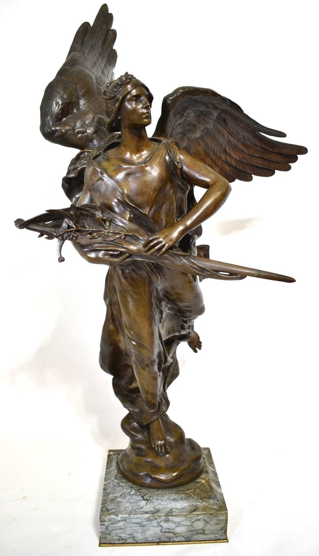 EXCEPTIONAL ANTIQUE BRONZE WINGED VICTORIA, F. SICARD (1 of 8)