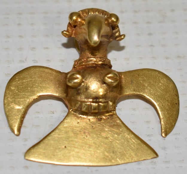 FINE PRE-COLUMBIAN 14KT YW. GOLD EAGLE PENDANT 700 AD (1 of 5)
