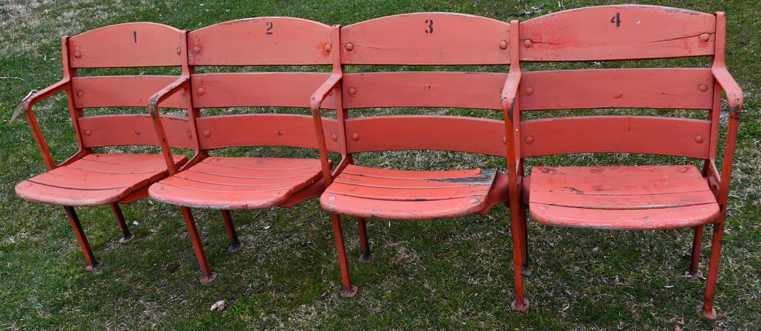 SET (4) CROSLEY FIELD STADIUM SEATS #'S 1-4, C. 1935 (1 of 7)