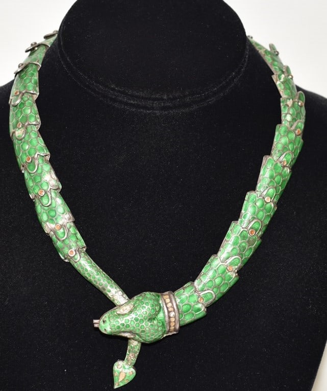 RARE MEXICAN ENAM SILVER/DIAMOND SNAKE NECKLACE (1 of 10)