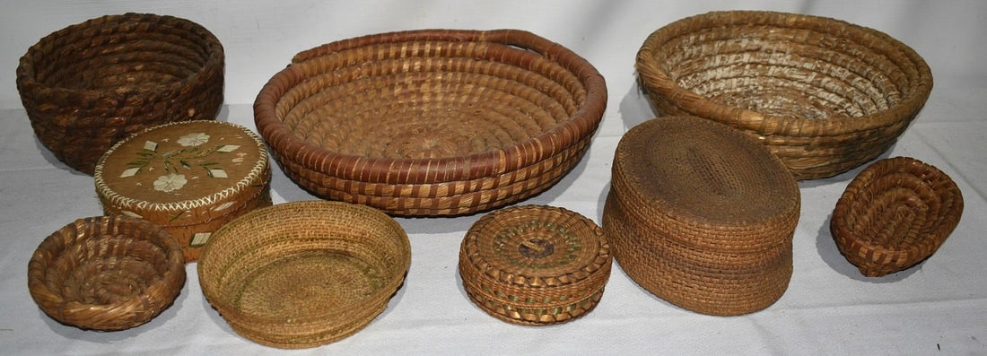 LOT (9) ASST. AMERICAN INDIAN COIL/RYE GRASS BASKETS (1 of 17)