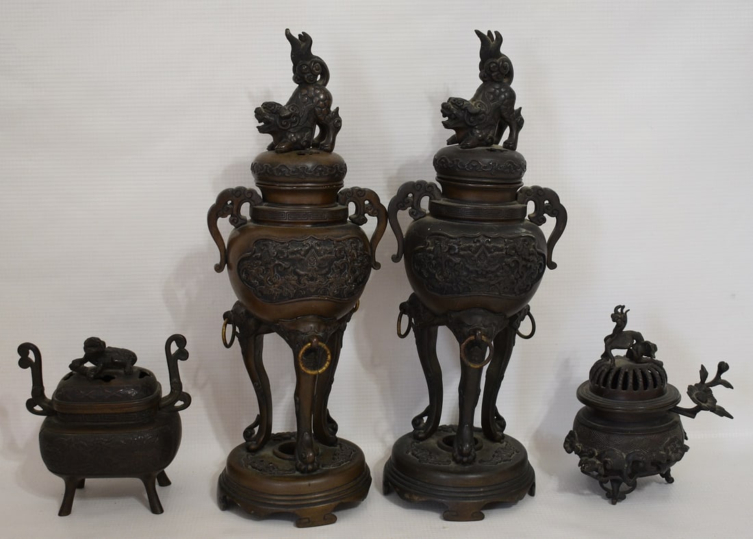 LOT (4) CHINESE BRONZE CENSORS INCL. SIGNED, 19/20TH C. (1 of 20)