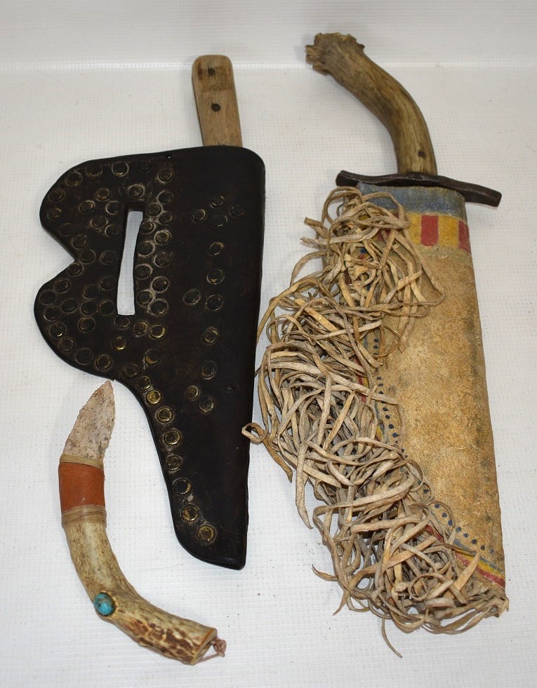 3 AM. INDIAN STYLE TACK LEATHER KNIFE HOLSTER, KNIVES (1 of 15)