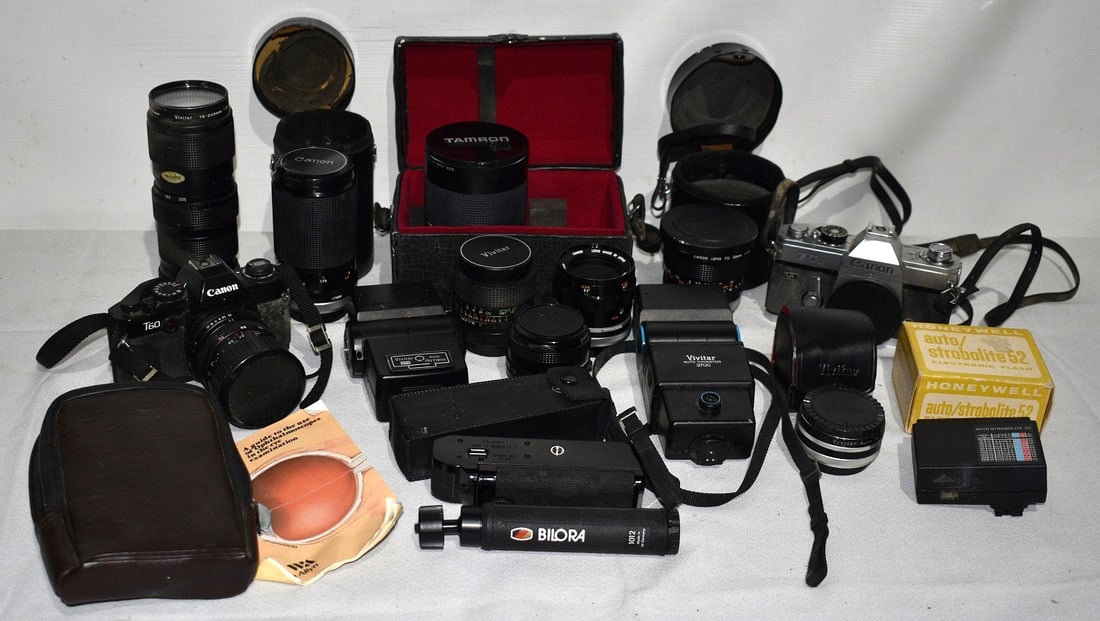 LG. LOT CAMERA EQUIPMENT INCL. CAMERA BODIES, LENSES (1 of 9)