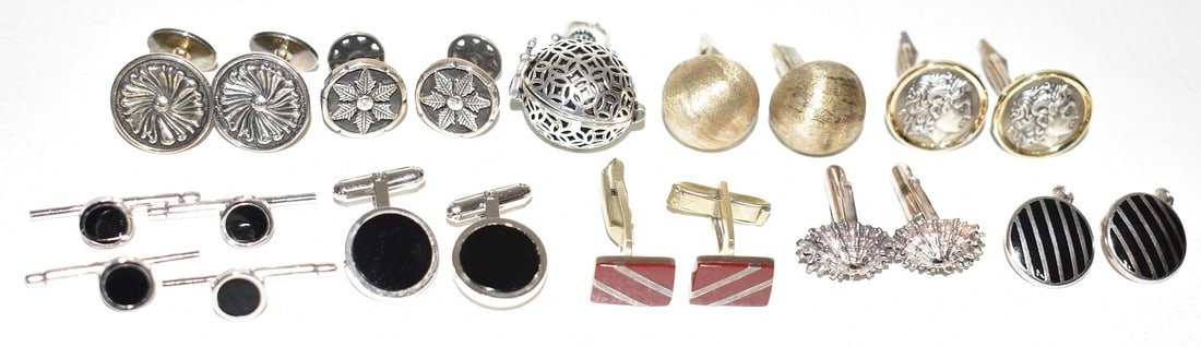 LOT ASST. STERLING SILVER CUFFLINKS, 20TH C., 3.92 OZ (1 of 13)