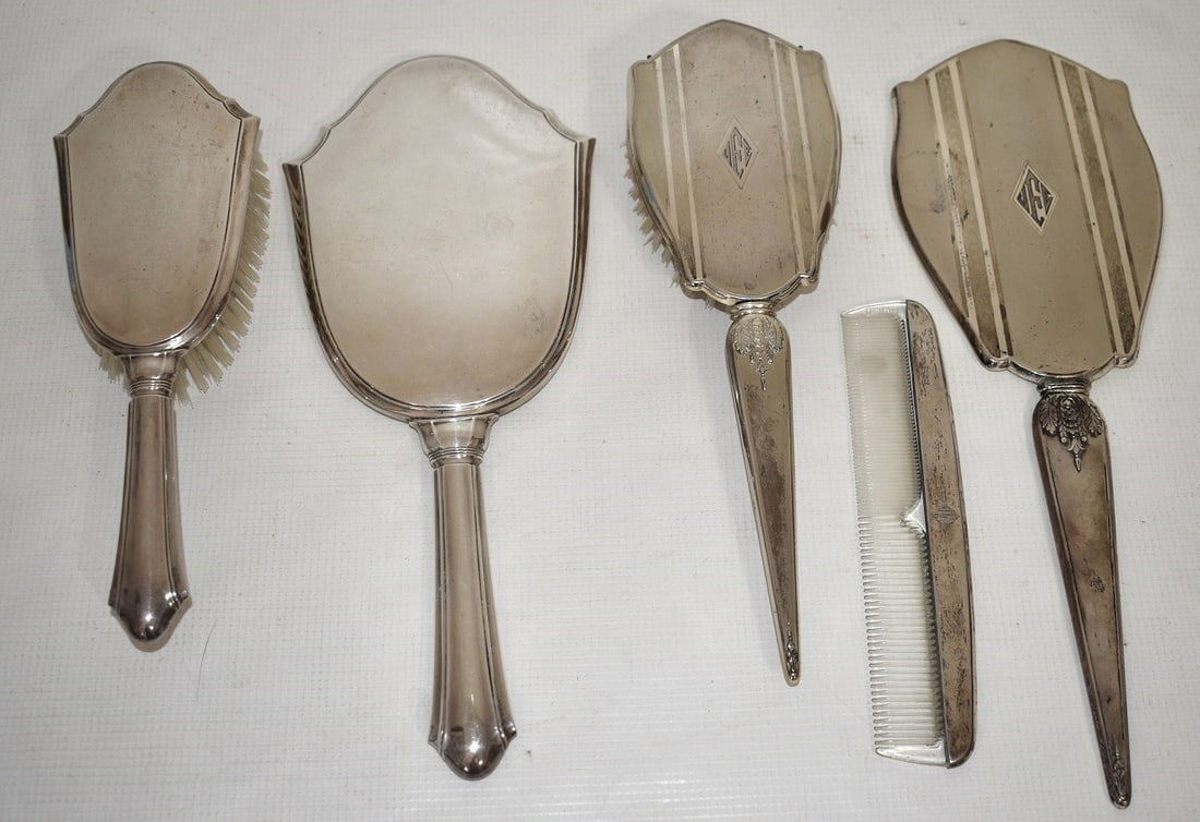 LG LOT DECO STERLING DRESSER SET, C. 1940/50 (WEIGHTED) (1 of 9)