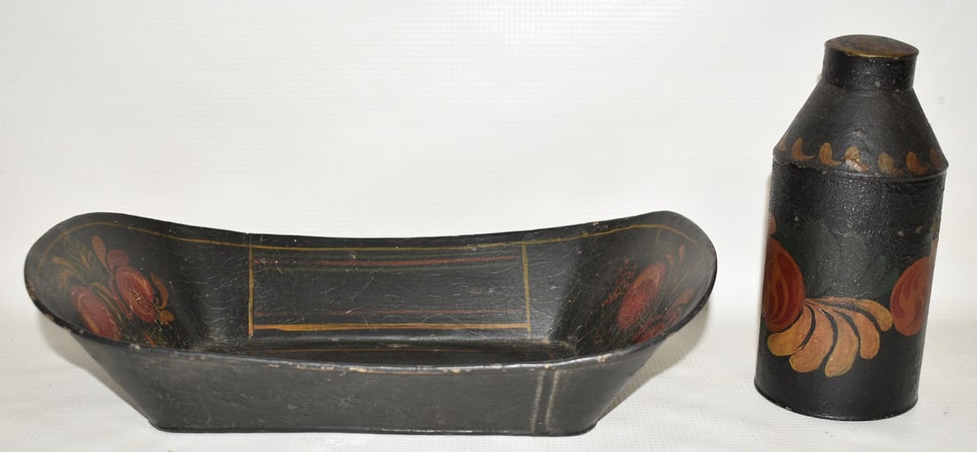 (2) COUNTRY TOLEWARE DECORATED TEA CONTAINER/BREAD TRAY (1 of 12)