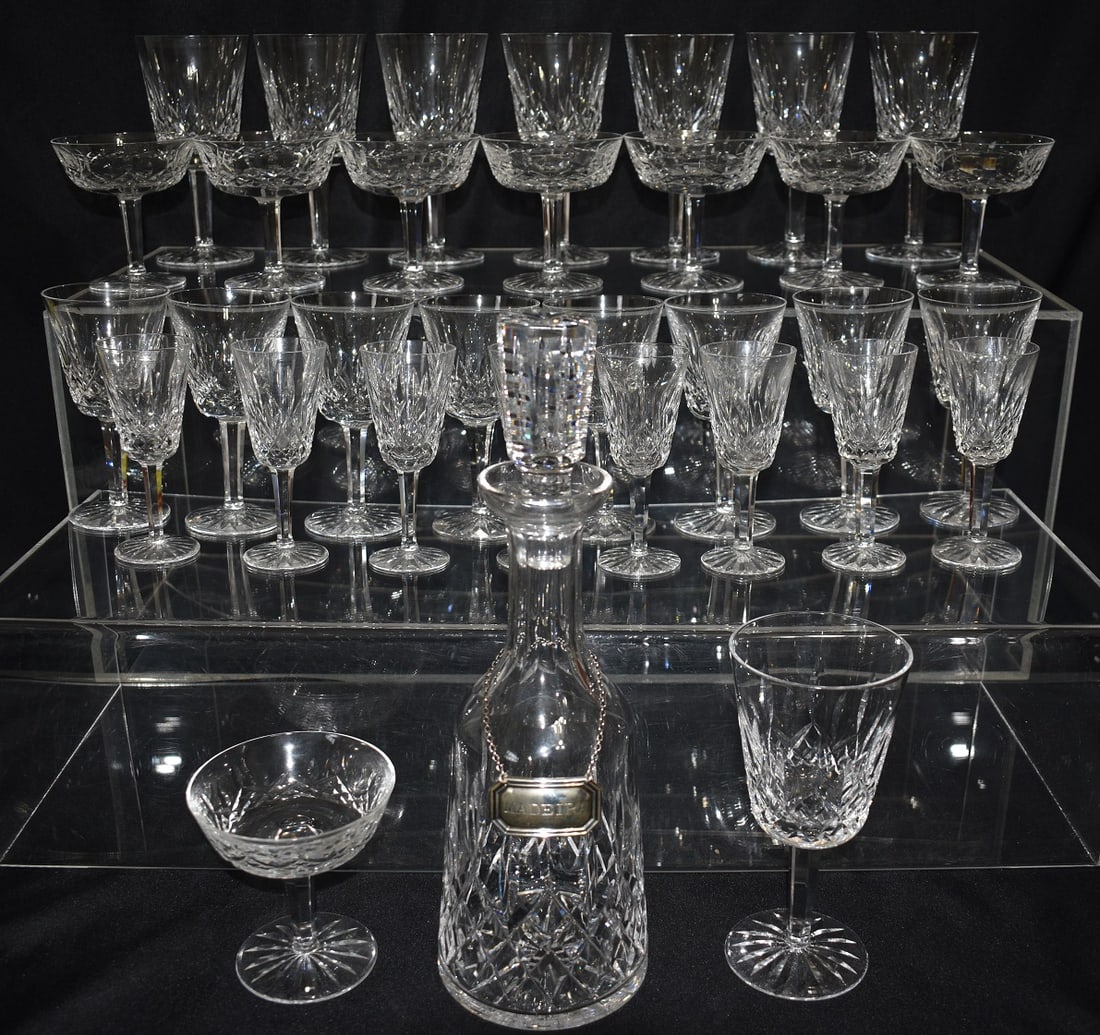 SET (33) WATERFORD LISMORE PATTERN STEMWARE & DECANTER (1 of 10)