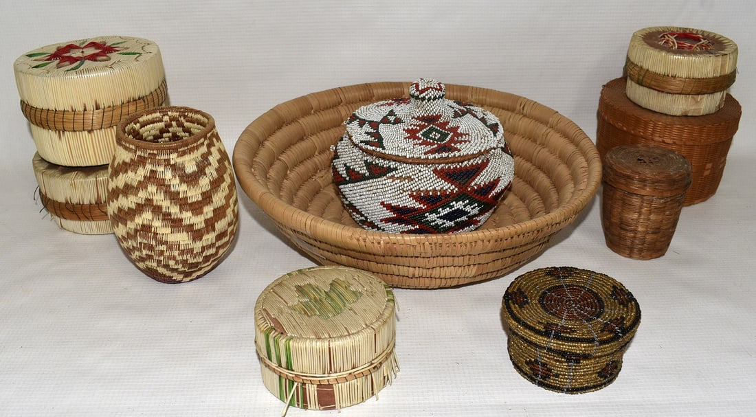 (10) AMERICAN INDIAN BIRCH BARK & PORCUPINE QUILL ITEMS (1 of 16)