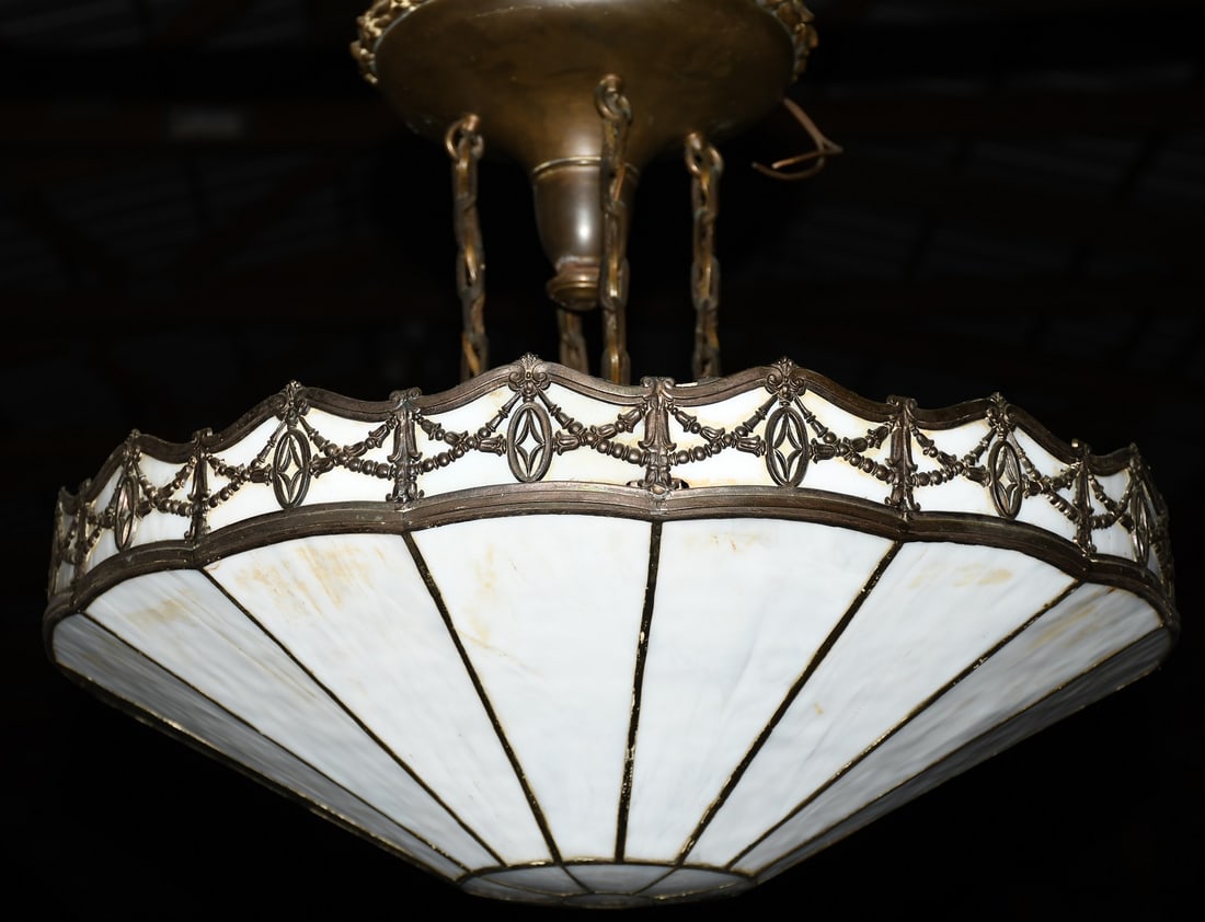 ART DECO SLAG GLASS CEILING LAMP, C. 1930 (1 of 5)