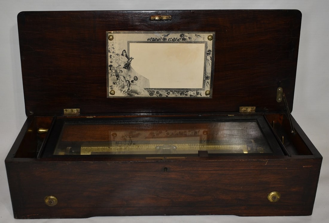 SWISS 8 TUNE MUSIC BOX W/INLAID BOX, 19TH C., (1 of 11)