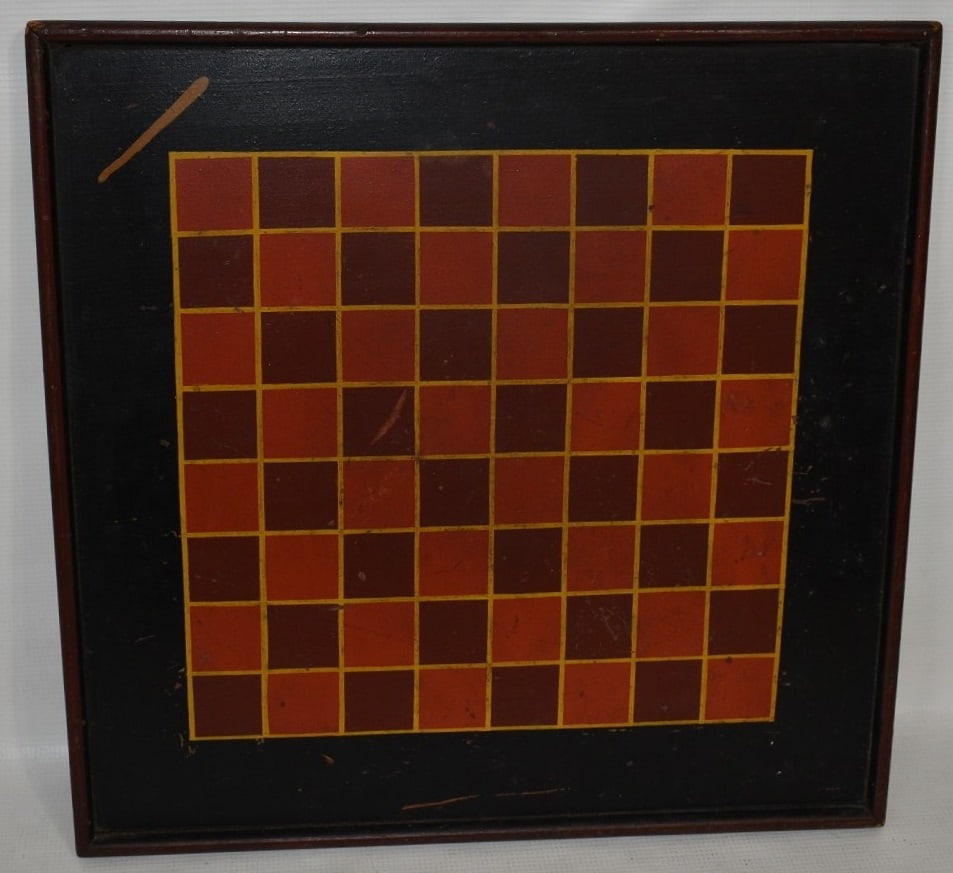 EXCEPTIONAL PAINTED PINE CHECKER BOARD W/PROVENANCE (1 of 9)
