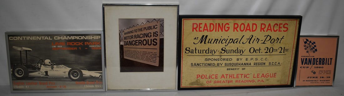 LOT (4) VINTAGE CAR RACING POSTERS/PHOTOS, C. 1960/70 (1 of 13)