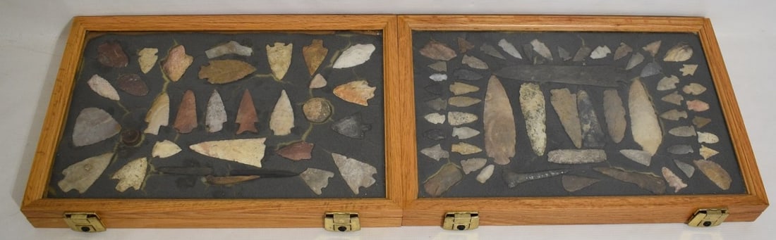 (2) GLASS TRAY LOTS AM. INDIAN FLINT/JASPER ARROWHEADS (1 of 15)