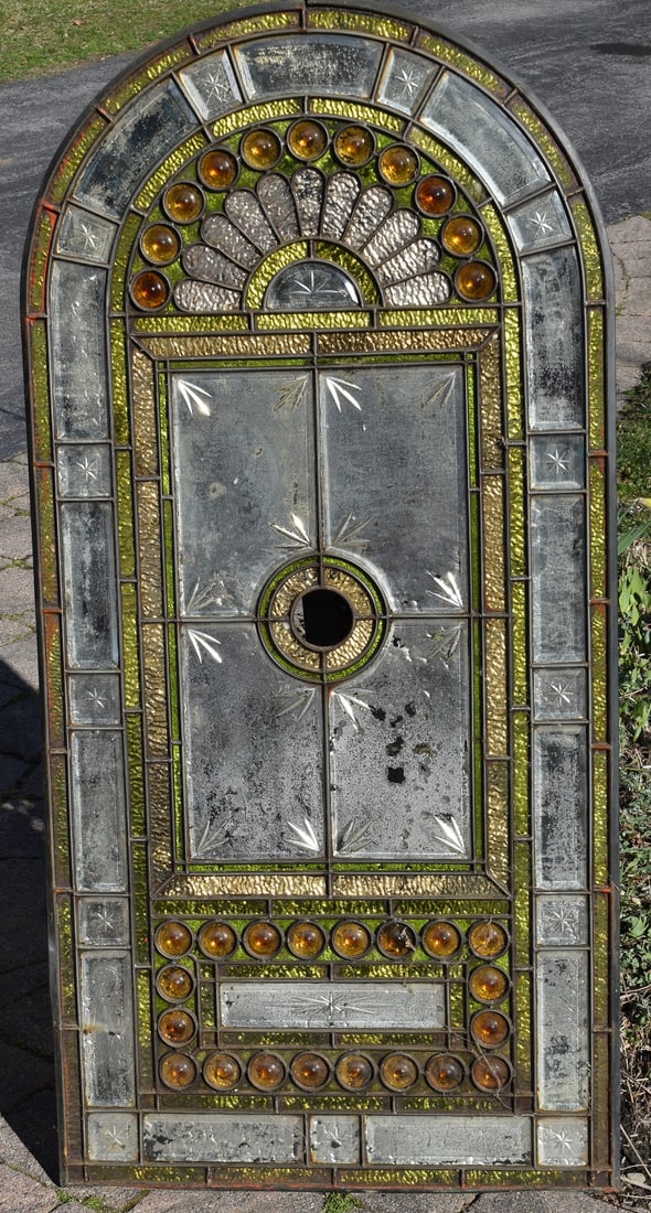 FINE VICTORIAN TOMBSTONE STAIN GLASS WINDOW, 19TH C. (1 of 8)