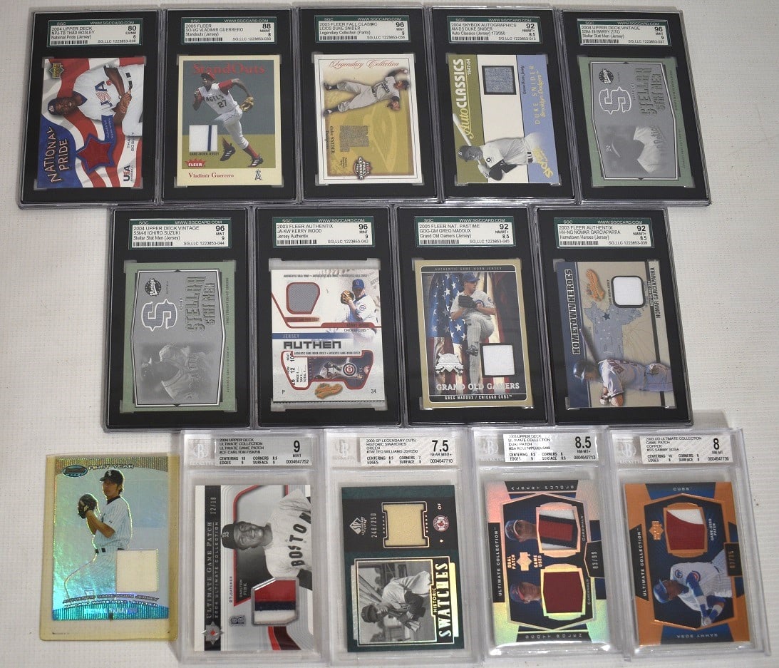 LOT GAME USED/CARD CLASSICS W/UNIFORM SWATCHES, GRADED (1 of 18)