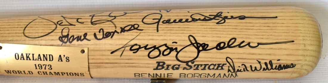 OAKLAND A'S 1973 CHAMPIONSHIP AUTOGRAPHED BASEBALL BAT: FINE OAKLAND A'S 1973 CHAMPIONSHIP AUTOGRAPHED BASEBALL BAT (13) SIGNATURES