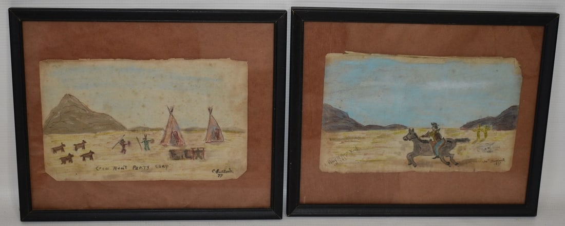 LOT (2) W/C DRAWINGS - INDIANS/PONY EXPRESS, 19TH C. (1 of 11)