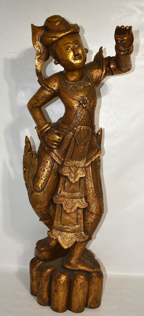 VINTAGE TIBETAN CARVED/GILT BUDDHA, 19/20TH C., H. 36" (1 of 12)