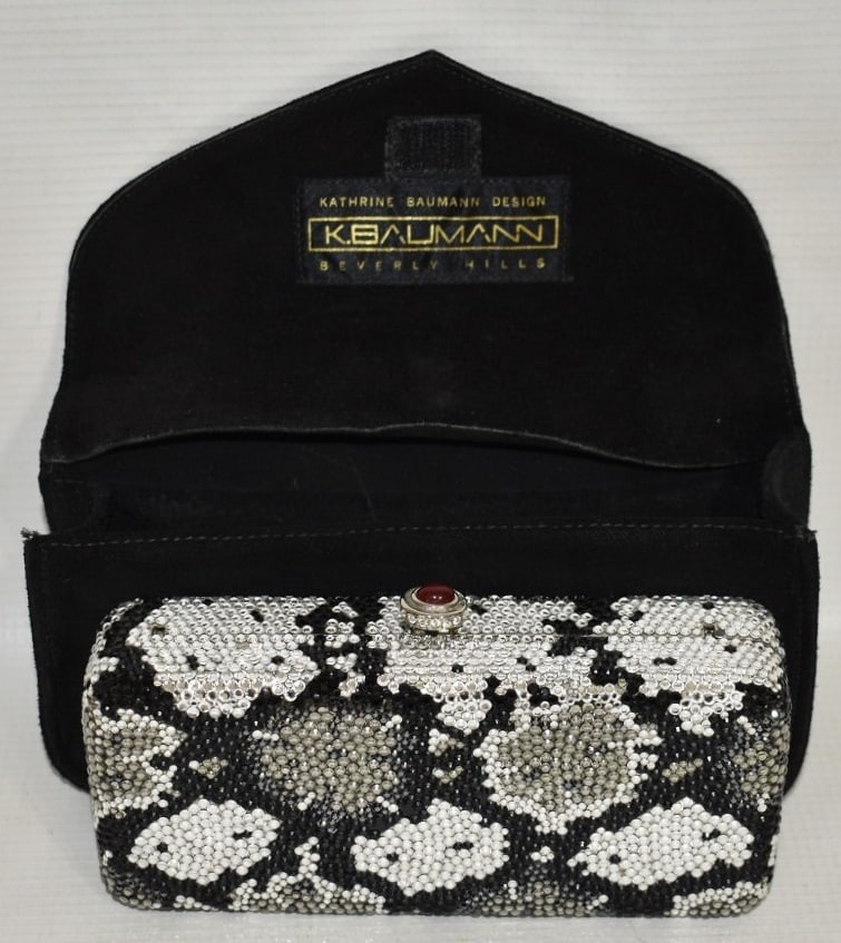 KATHRYN BAUMANN DECO SWAROVSKI CRYSTAL EVENING CLUTCH: KATHRYN BAUMANN ART DECO SWAROVSKI CRYSTAL EVENING CLUTCH, L. 6"