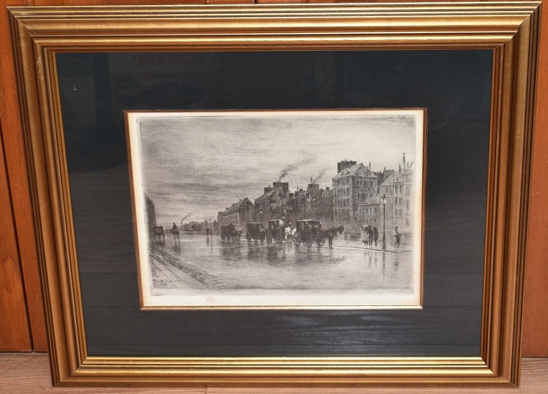 ENGRAVING STREET VIEW SIGNED FELIX BUHOT DATED 1876 (1 of 6)