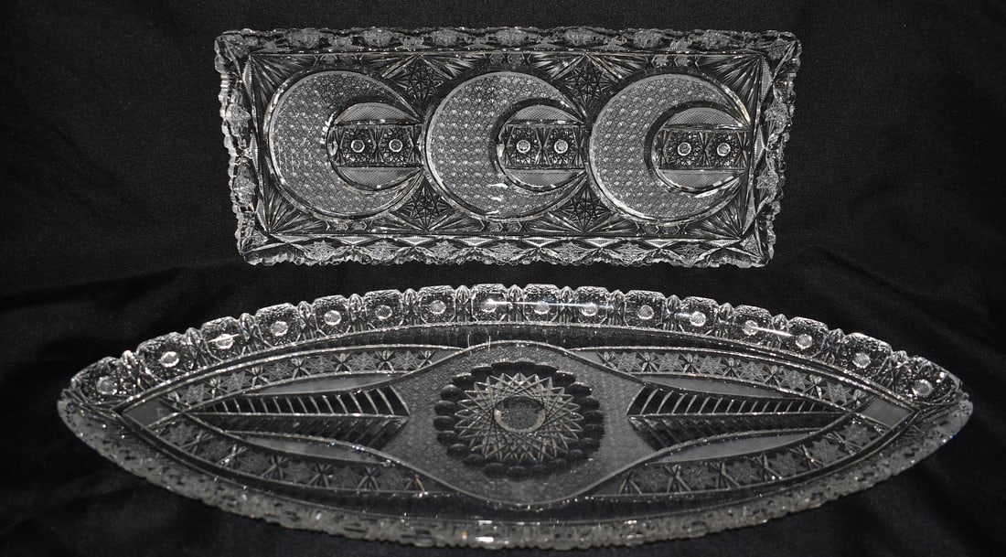 LOT (2) VICTORIAN STYLE BRILLIANT CUT GLASS PLATTERS (1 of 10)