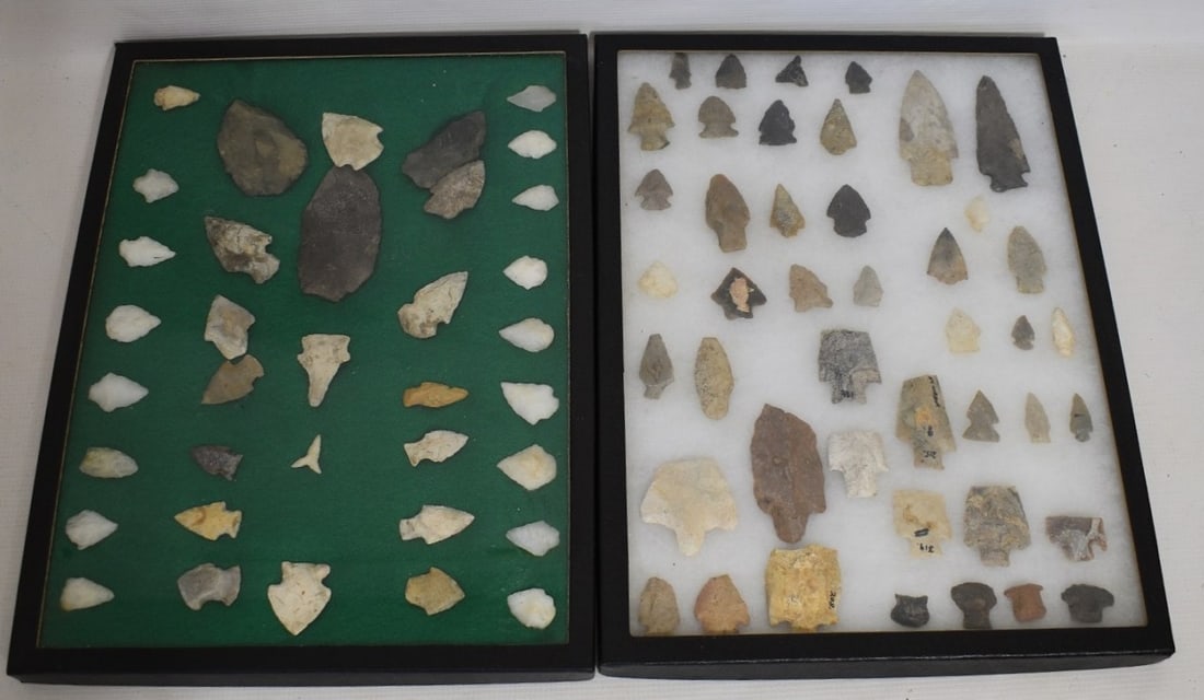 LOT (2) TRAYS AMERICAN INDIAN QUARTZ/FLINT ARROWHEADS (1 of 7)