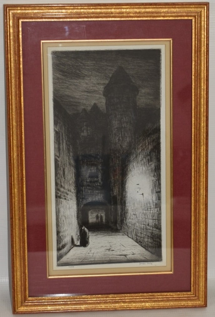 DRY POINT ETCHING ALLEY WAY SIGNED JOSEPH CURY (GRAY) (1 of 9)